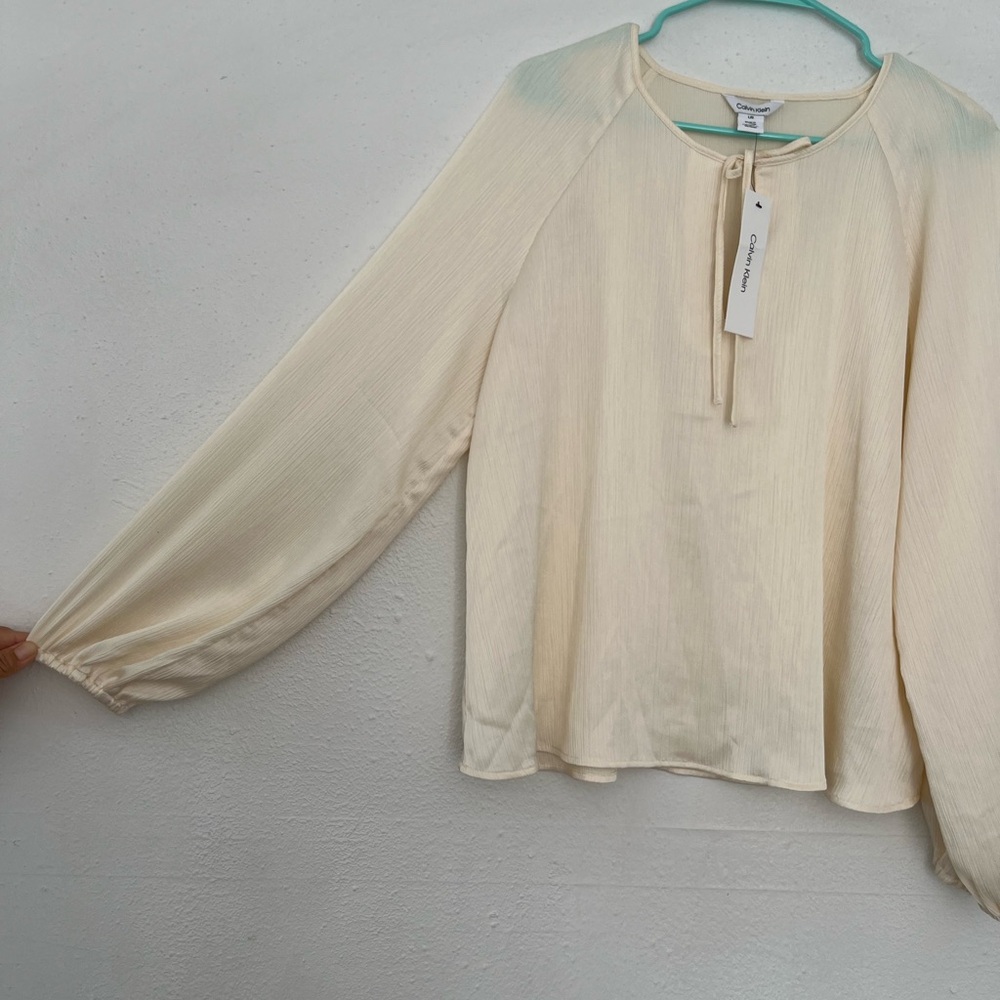 Cynthia Rowley Soft Cream Tie-Neck Long Sleeve Blouse
